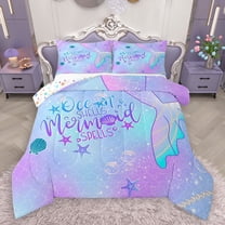 Homewish Marine Mermaid 2pcs Bedding Comforter Set for Kids Teens Girls,Ocean Sea Princess Twin Comforter Sets,Blue Purple Gradient Breathable Bedding Set,Ultra Soft Home Decor,Reversible