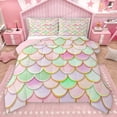 thumbnail image 1 of Homewish Mermaid Fishtail Queen Comforter Set,Cartoon Sea Animal Bedding Sets,Pink Green Bedding Comforter Set For Girls Teens,Ultra Soft Home Decor Reversible,3pcs, 1 of 8