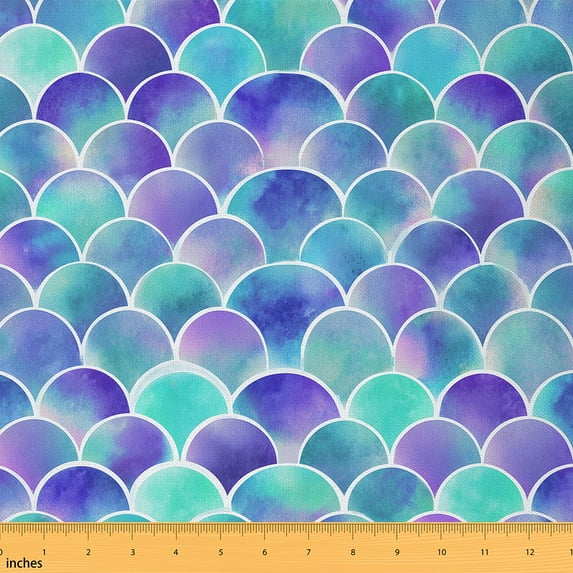 Homewish Mermaid Print Fabric by the Yard 1 Yard,Modern Aesthetic Art Home Decor Fabric by the Yard,Purple Blue Ombre Sewing Fabric For Girls Teens,Luxury Bedroom Decor