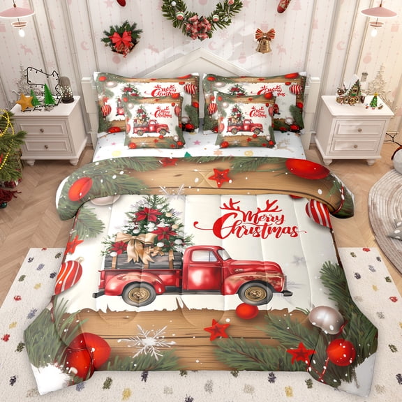 Homewish Merry Christmas 7-Piece Bedding Comforter Set,Xmas Gifts King Bedding Sets,Happy New Year Bed Sheets For Men Women,Microfiber Bedroom Decor Reversible