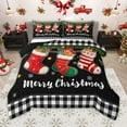 thumbnail image 1 of Homewish Merry Christmas Twin Comforter Set,Xmas Stocking White Black Plaid,Cozy Reversible Decor,2-Piece, 1 of 8