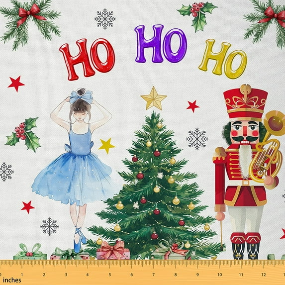 Homewish Merry Christmas Fabric by the Yard 1 Yard,Xmas Nutcracker Ballet Dancer Home Decor Fabric by the Yard,Happy New Year Sewing Fabric For Child,Breathable Home Decor