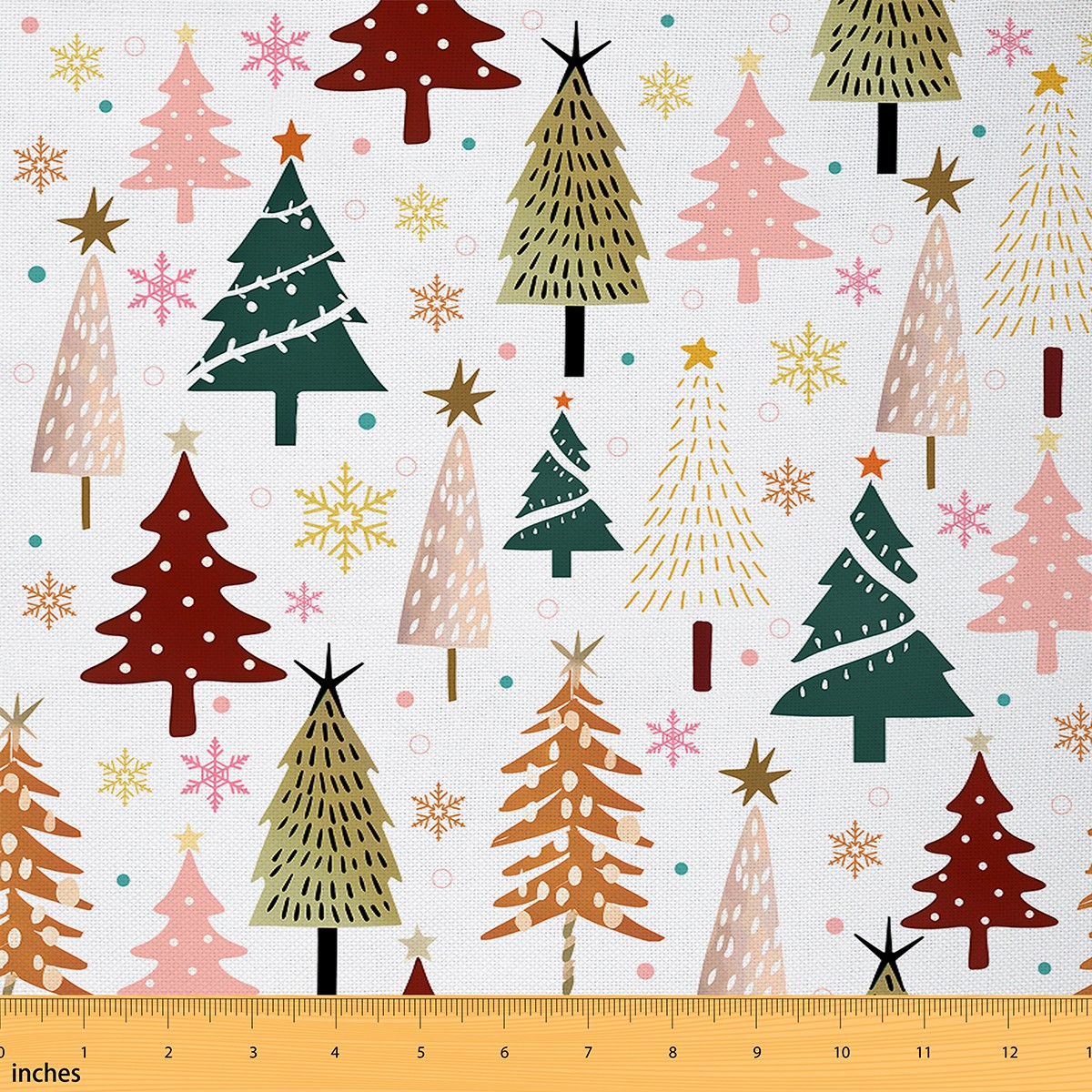 Homewish Merry Christmas Fabric by the Yard 2 Yard,Abstract Xmas Tree Room Decor Fabric by the Yard,Brown Pink White Fabric for Sewing For Boys Kids,Ultra Soft Home Decor