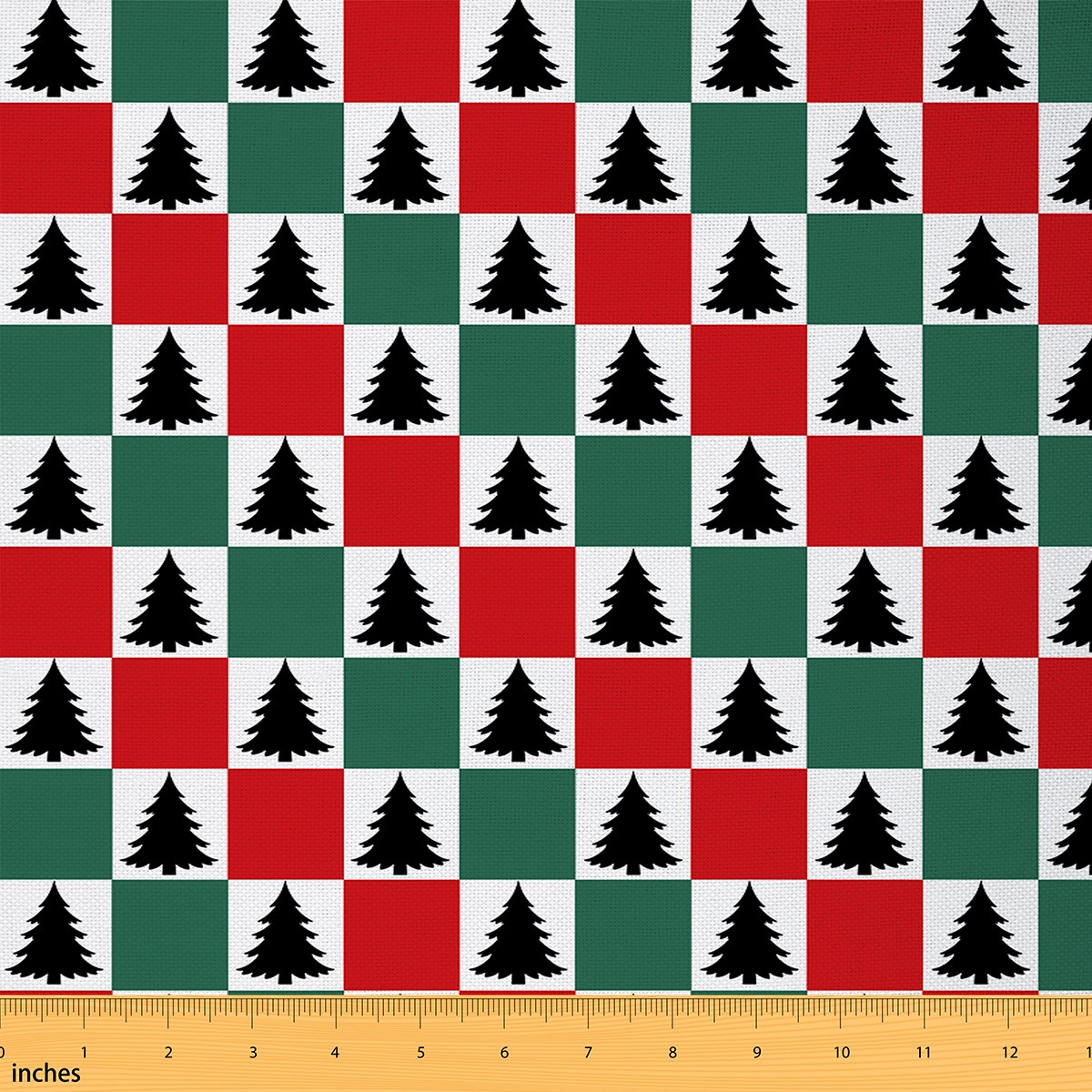 Homewish Merry Christmas Fabric by the Yard 2 Yard,Geometric Plaid Grid Room Decor Fabric by the Yard,Black Green Red Fabric for Sewing For Girl Boy,Microfiber Bedroom Decor