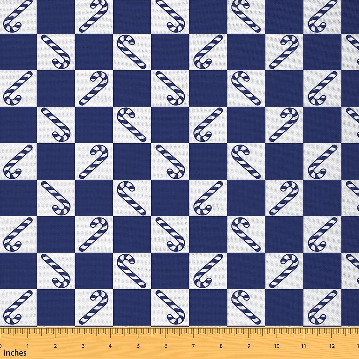 Homewish Merry Christmas Fabric by the Yard 2 Yard,Geometric Plaid Grid Room Decor Fabric by the Yard,Blue Candy Cane Fabric for Sewing For Girl Boy,Microfiber Bedroom Decor
