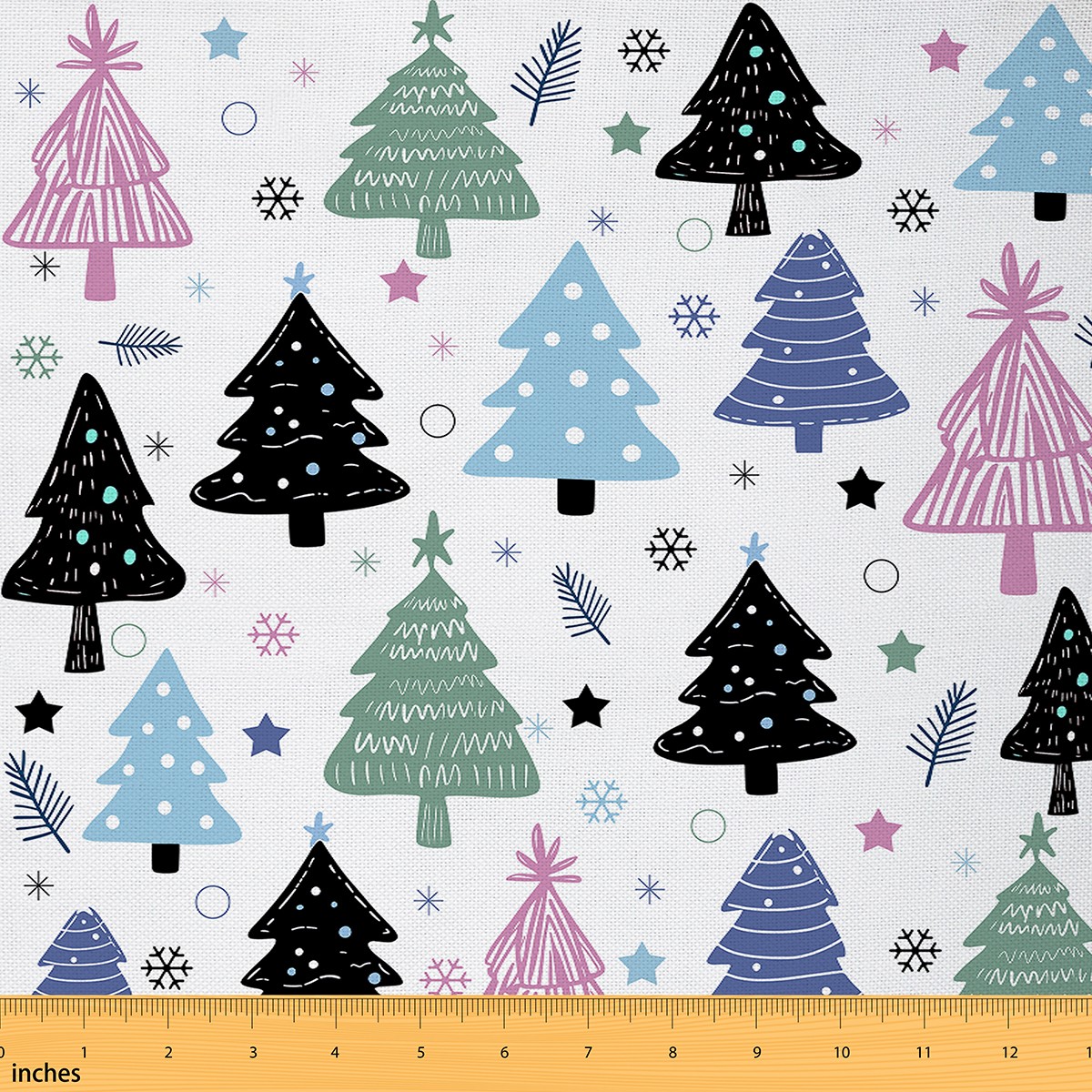 Homewish Merry Christmas Fabric by the Yard 3 Yard,Abstract Xmas Tree Sewing Fabric,Blue Black White Room Decor Fabric by the Yard For Boys Kids,Ultra Soft Home Decor