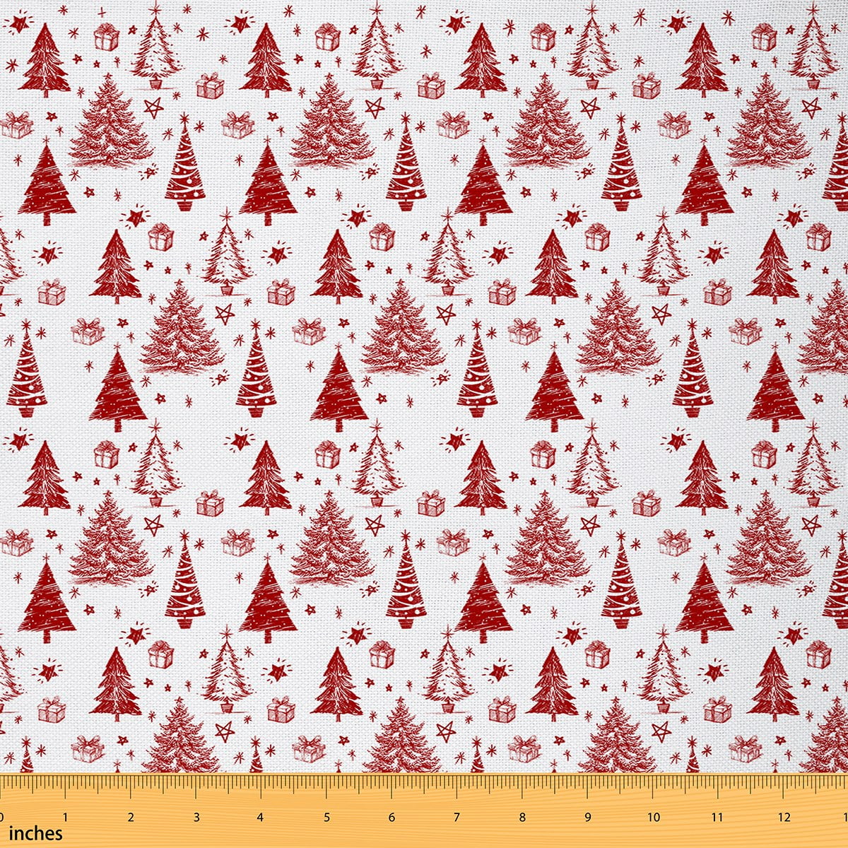 Homewish Merry Christmas Fabric by the Yard 3 Yard,Abstract Xmas Tree Sewing Fabric,Red White Room Decor Fabric by the Yard For Boys Kids,Ultra Soft Home Decor