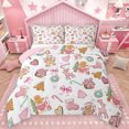 thumbnail image 1 of Homewish Merry Christmas Queen Comforter Set,Cartoon Gingerbread House Bedding Sets,Pink White Brown Bedding Comforter Set For Kids,Breathable Home Decor Reversible,3pcs, 1 of 9