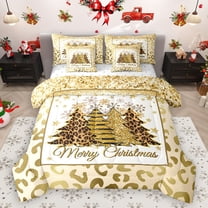 Homewish Merry Christmas Tree 7-Piece Twin Bedding Sets for Teens Boys Girls,Leopard Print Bedding Comforter Set,Bling Golden Glitter Breathable Sheet Sets,Lightweight Room Decor,Reversible