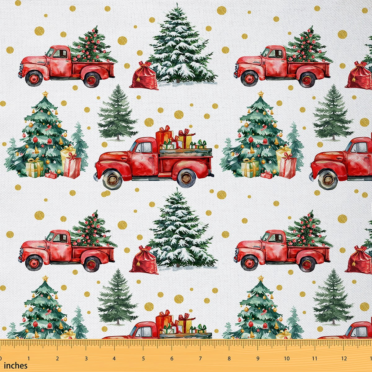 Homewish Merry Xmas Fabric by the Yard 2 Yard,Chic Christmas Tree Room Decor Fabric by the Yard,Red Truck Fabric for Sewing For Adults,Microfiber Bedroom Decor