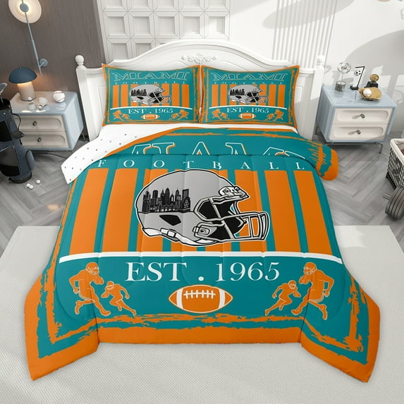 Homewish Miami City Bedding Comforter Set,American Ball Game Sport Twin Comforter Sets,Gray Rugby Helmet Bedding Set For Boys,Super Cozy Room Decor Reversible,2-Piece