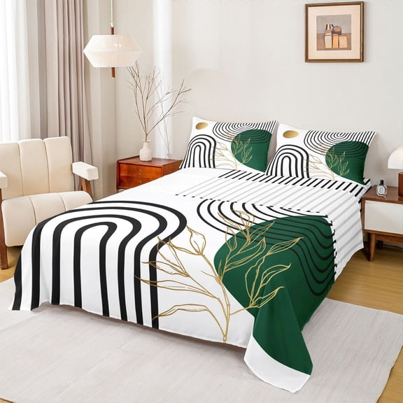 Homewish Mid Century Geometric 4 Pieces Queen Sheet Sets for Teens Boys Girls,Minimalist Stripes Ultra Soft Flat Sheet,Vintage Aesthetic Queen Fitted Sheet,Lightweight Room Decor