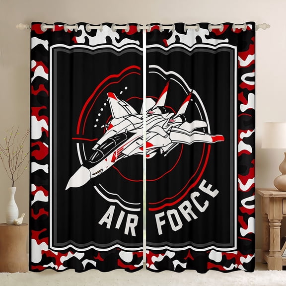 Homewish Military Jet Aircraft Black Out Curtains for Teens Boys,Abstract Camouflage Curtains Pack of 2 (42x63 Each),Transportation Theme Bedroom Curtains,Lightweight Room Decor