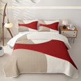 thumbnail image 1 of Homewish Minimalism Beige Red Quilt Full,Classic Abstract Geometric Full Bedspread Sets,3-Piece, 1 of 7