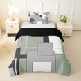 thumbnail image 1 of Homewish Minimalism Block Twin Duvet Cover,Geometric Abstract Twin Bedding,Olive Sage,Black Reversible,2 Pieces,1 Duvet Cover and 1 Pillowcase, 1 of 6