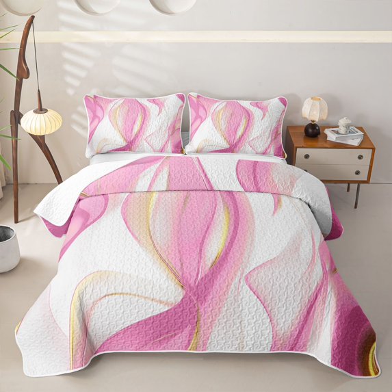 Homewish Minimalism Pink Stripes Quilt Full,Abstract Geometric Full Bedspread Sets,3pcs