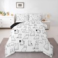 thumbnail image 1 of Homewish Minimalist Cartoon Cat Full Size Comforter Sets,Kawaii Animal Bedding Comforter Set,White,Black Reversible,3 Pieces,1 Comforter and 2 Pillowcases, 1 of 7