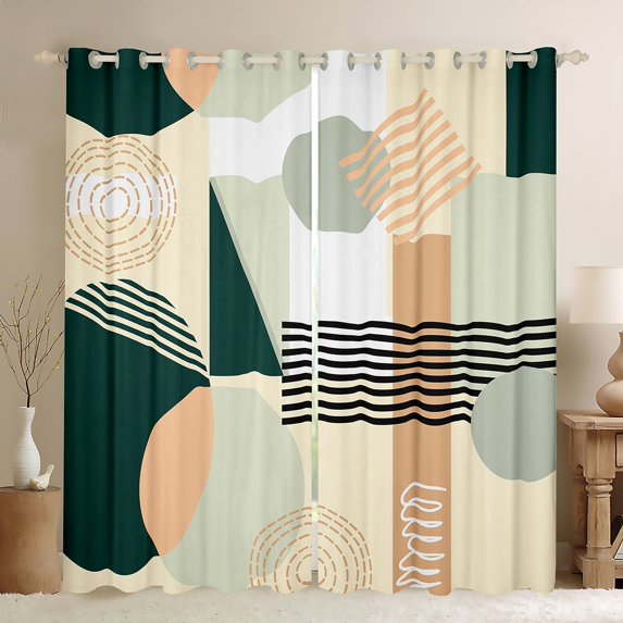 Homewish Minimalist Geometric Blackout Curtains Set of 2 (52x84 Each) for Teens Boys Girls,Abstract Stripes Window Curtains,Vintage Aesthetic Curtains and Drapes,Lightweight Room Decor