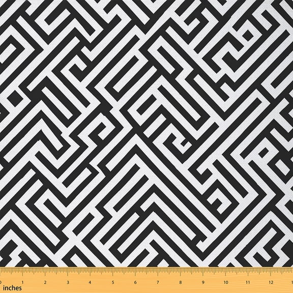 Homewish Minimalist Geometric Desgin Fabric by the Yard 3 Yard,Vintage Boho Sewing Fabric,White Black Room Decor Fabric by the Yard For Adult,Microfiber Bedroom Decor