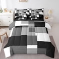 thumbnail image 1 of Homewish Minimalist Grid 7-Piece Twin Bedding,Mid Century Art Bedding Comforter Set,Black Gray,Black Reversible, 1 of 8