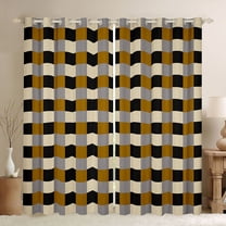 Homewish Minimalist Grid Black Out Curtains for Kids Teens Adults,Geometric Buffalo Plaid Curtains Pack of 2 (42x63 Each),Black Brown Bedroom Curtains,Luxury Bedroom Decor