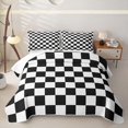 thumbnail image 1 of Homewish Minimalist Grid Quilt King, Retro Checkerboard King Coverlet Set, Black White, 1 of 7