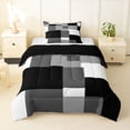 thumbnail image 1 of Homewish Minimalist Grid Twin Comforter Sets,Mid Century Art Bedding Set,Black Gray,Black Reversible,2-Piece,1 Comforter and 1 Pillowcase, 1 of 7