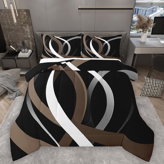 Homewish Minimalist Lines Bedding Comforter Set 2pcs for Kids Children Teens,Abstract Geometric Stripes Twin Comforter Sets Microfiber,Mid Century Breathable Bedding Set,Ultra Soft Home Decor