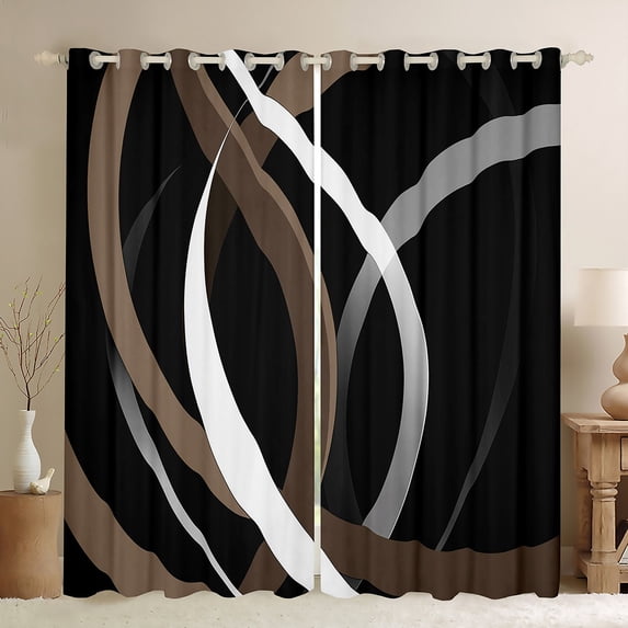 Homewish Minimalist Lines Blackout Curtains Set of 2 (52x84 Each) for Kids Children Teens,Abstract Geometric Stripes Window Curtains,Mid Century Curtains and Drapes,Ultra Soft Home Decor
