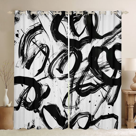 Homewish Minimalist Lines Curtains Pack of 2 (42x84 Each) for Kids Children Teens,Abstract Geometric Stripes Curtains Blackout,Mid Century Bedroom Curtains,Ultra Soft Home Decor