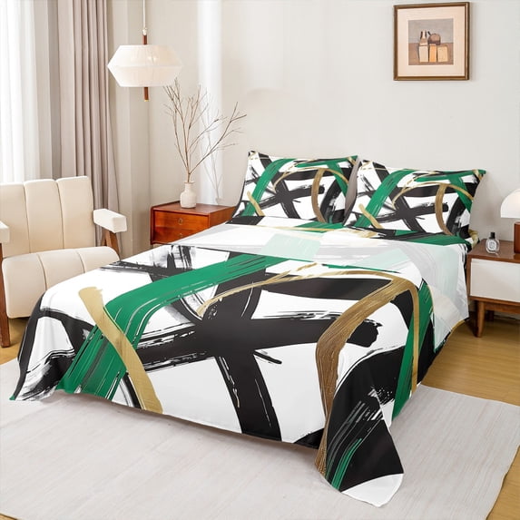 Homewish Minimalist Lines Full Size Sheets 4-Piece for Kids Children Teens,Abstract Geometric Stripes Breathable Bed Sheets,Mid Century Lightweight Sheet Sets,Ultra Soft Home Decor