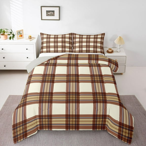 Homewish Minimalist Plaid Stripes 2pcs Bedding Comforter Set For Female Men Adults,Blue Wheat Blue Twin Comforter Sets,Abstract Geometric Breathable Bedding Set,Luxury Bedroom Decor,Reversible