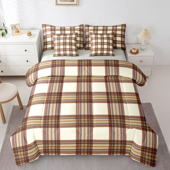 Homewish Minimalist Plaid Stripes 7-Piece Twin Bedding Sets For Female Men Adults,Blue Wheat Blue Bedding Comforter Set,Abstract Geometric Breathable Sheet Sets,Luxury Bedroom Decor,Reversible