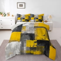 Homewish Minimalist Rectangle Bedding Comforter Set 2pcs for Teens Female Men,Abstract Retro Geometric Twin Comforter Sets Microfiber,Yellow Grey Breathable Bedding Set,Ultra Soft Home Decor