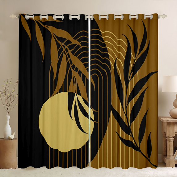 Homewish Minimalist Stripes Leaves Blackout Curtains Set of 2 (52x84 Each) for Teens Adults,Retro Vintage Aesthetic Window Curtains,Mid Century Geometric Curtains and Drapes