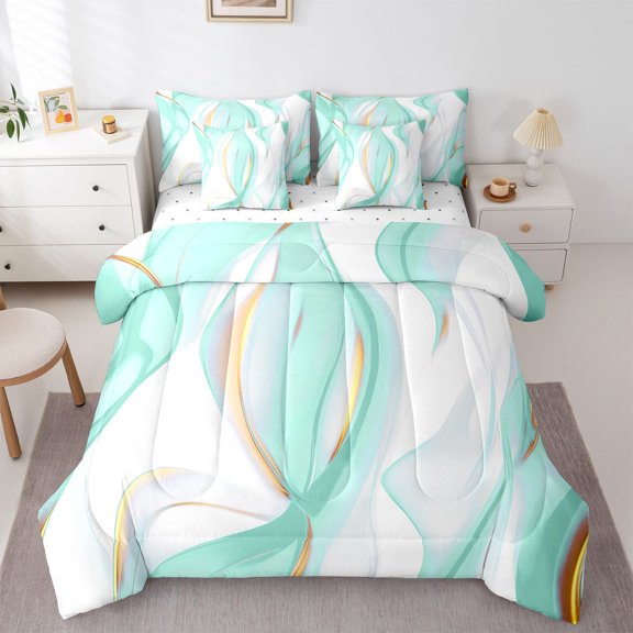 Homewish Mint Green Gradient 7-Piece Twin Bedding,Classic Contemporary Bedding Comforter Set,Reversible