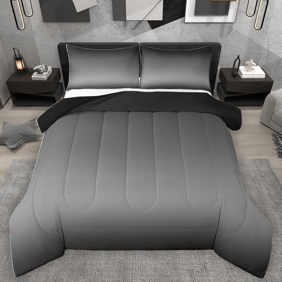 Homewish Modern Abstract Art Queen Comforter Set,Minimalist Theme Bedding Sets,Gray Black Ombre Bedding Comforter Set For Girls Kids,Ultra Soft Home Decor Reversible,3-Piece