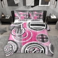thumbnail image 1 of Homewish Modern Abstract Artistic 7pcs Bedding Comforter Set,Geometric Circle Queen Bedding Sets,Pink Gray White Queen Sheet Sets For Girls,Luxury Bedroom Decor Reversible, 1 of 8