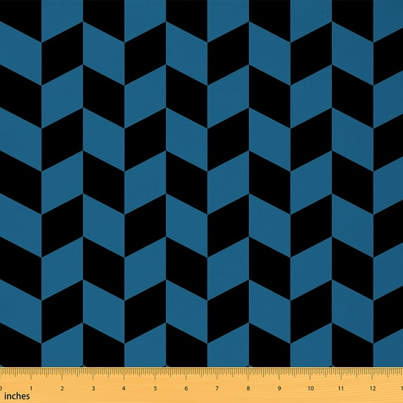 Homewish Modern Abstract Geometric Fabric by the Yard 2 Yard,Minimalism Grid Checkered Room Decor Fabric by the Yard,Black Blue Plaid Fabric for Sewing For Teens,Luxury Bedroom Decor