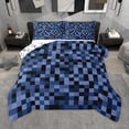 thumbnail image 1 of Homewish Modern Abstract Geometric Queen Comforter Set,Pixel Buffalo Bedding Sets,Blue Chrckered Plaid Bedding Comforter Set For Teens,Luxury Bedroom Decor Reversible,3 Pieces, 1 of 8