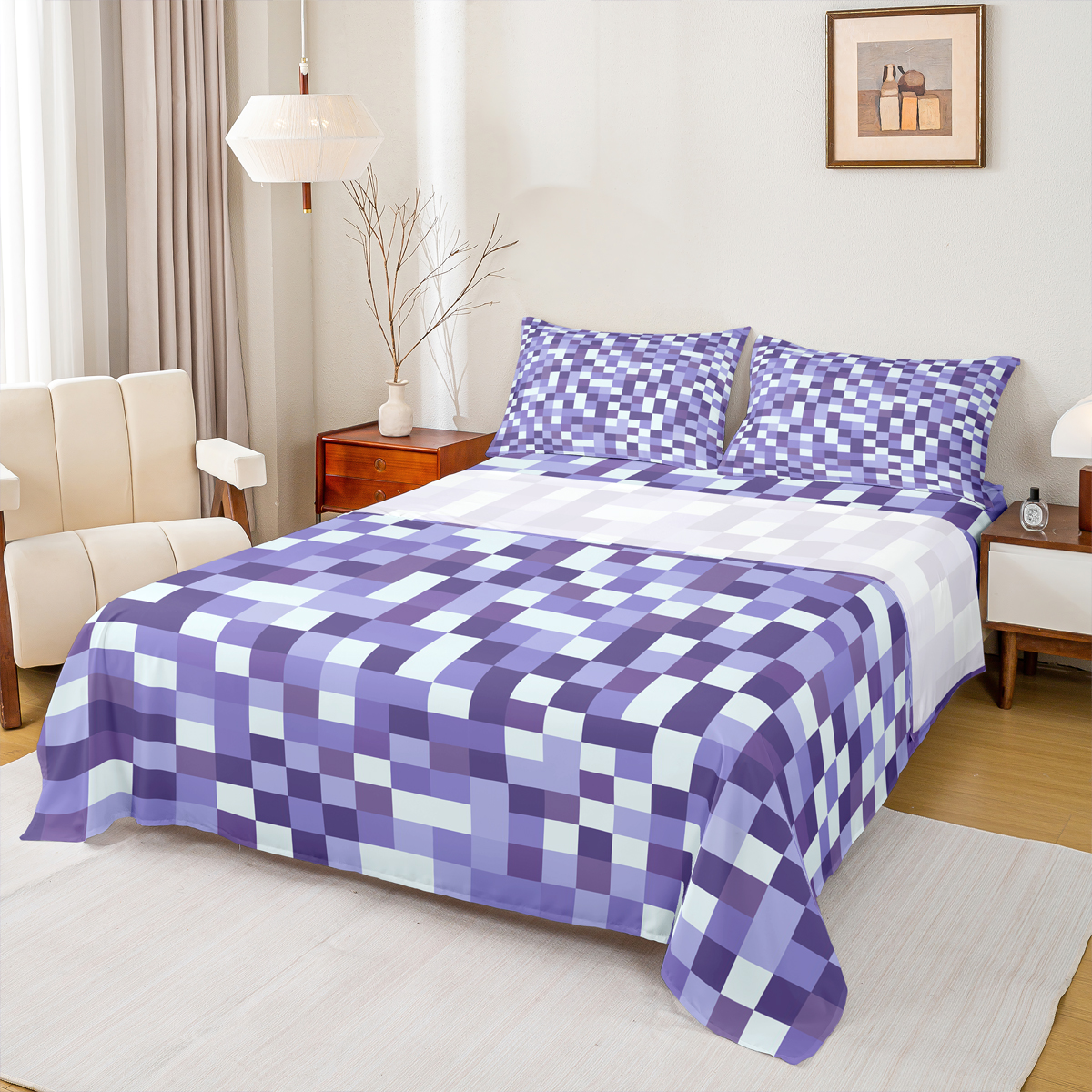 Homewish Modern Abstract Geometric Queen Sheet Sets,Pixel Buffalo Flat ...