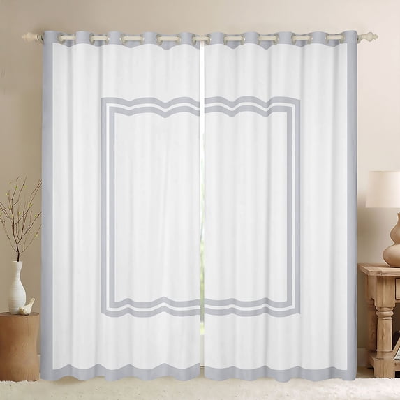 Homewish Modern Abstract Line Black Out Curtains, White Grey Square Curtains Pack of 2 (42x63 Each), Chic Stripe Buffalo Plaid Bedroom Curtains, Window Curtains Decor