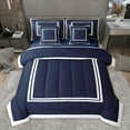 thumbnail image 1 of Homewish Modern Abstract Line Twin Bedding Sets 7-Piece, Navy White Square Bedding Comforter Set, Chic Stripe Buffalo Plaid Reversible Sheet Sets, Luxury Bedroom Decor, 1 of 8