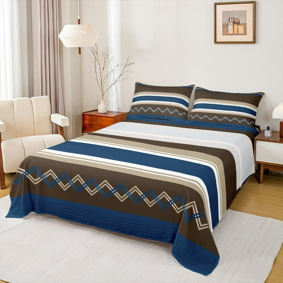 Homewish Modern Abstract Lines Bed Sheets, Chic Stripes Ombre King Sheets, Teens Child Adult Women Sheet Set, Super Cozy Room Decor, 4 Pieces