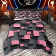 thumbnail image 1 of Homewish Modern Art Square Bedding Comforter Set, Stereoscopic Rectangle Twin Comforter Sets, Black Pink Abstract Reversible Bedding Set, Lightweight Room Decor, 2 Pieces, 1 of 8