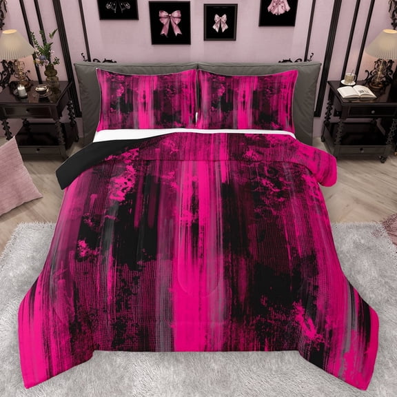 Homewish Modern Fashion Artwork Bedding Comforter Set, Deep Pink Abstract Ombre Twin Comforter Sets, Teens Adult Women Men Reversible Bedding Set, Microfiber Bedroom Decor, 2pcs