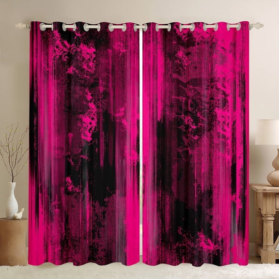 Homewish Modern Fashion Artwork Black Out Curtains, Deep Pink Abstract Ombre Curtains Pack of 2 (42x63 Each), Teens Adult Women Men Bedroom Curtains, Curtains and Drapes Bedroom Decor