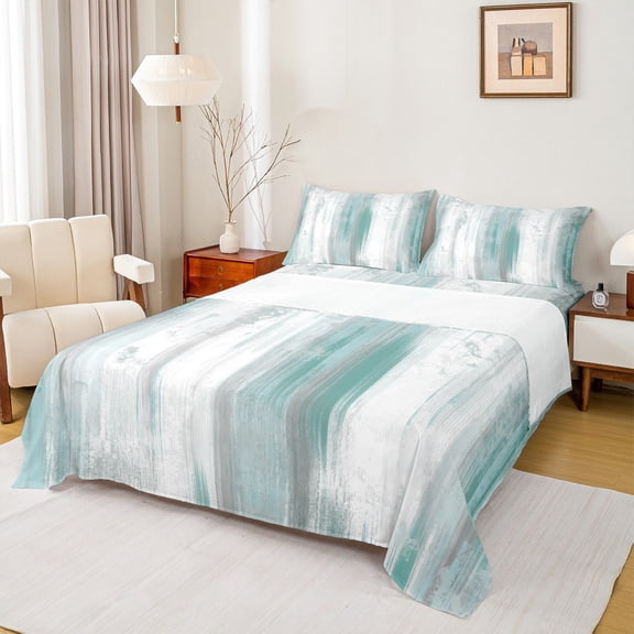 Homewish Modern Fashion Artwork Full Size Sheets, Chic Cyan Abstract Ombre Bed Sheets, Teens Adult Women Men Sheet Sets, Microfiber Bedroom Decor, 4pcs