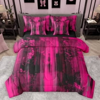 Homewish Modern Fashion Artwork Twin Bedding Sets 7-Piece, Deep Pink Abstract Ombre Bedding Comforter Set, Teens Adult Women Men Reversible Sheet Sets, Microfiber Bedroom Decor