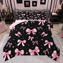 Homewish Modern Fashion Bowknot Bedding Comforter Set for Kids, Black Pink Bow-tie Twin Comforter Sets, Princess Style Reversible Bedding Set, Super Cozy Room Decor, 2 Pieces